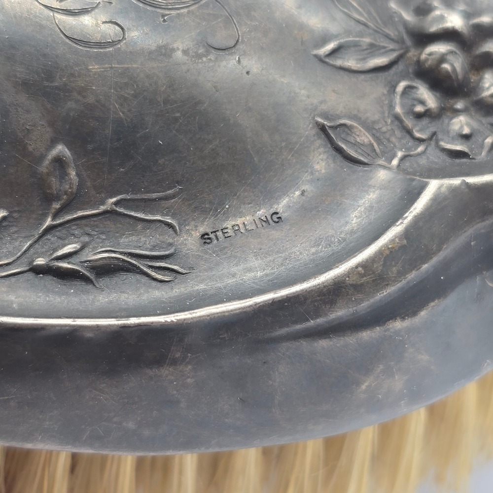 Antique Sterling Silver Art Nouveau Repousse Hair Brush‎ Set Monogrammed - Picture 4 of 8